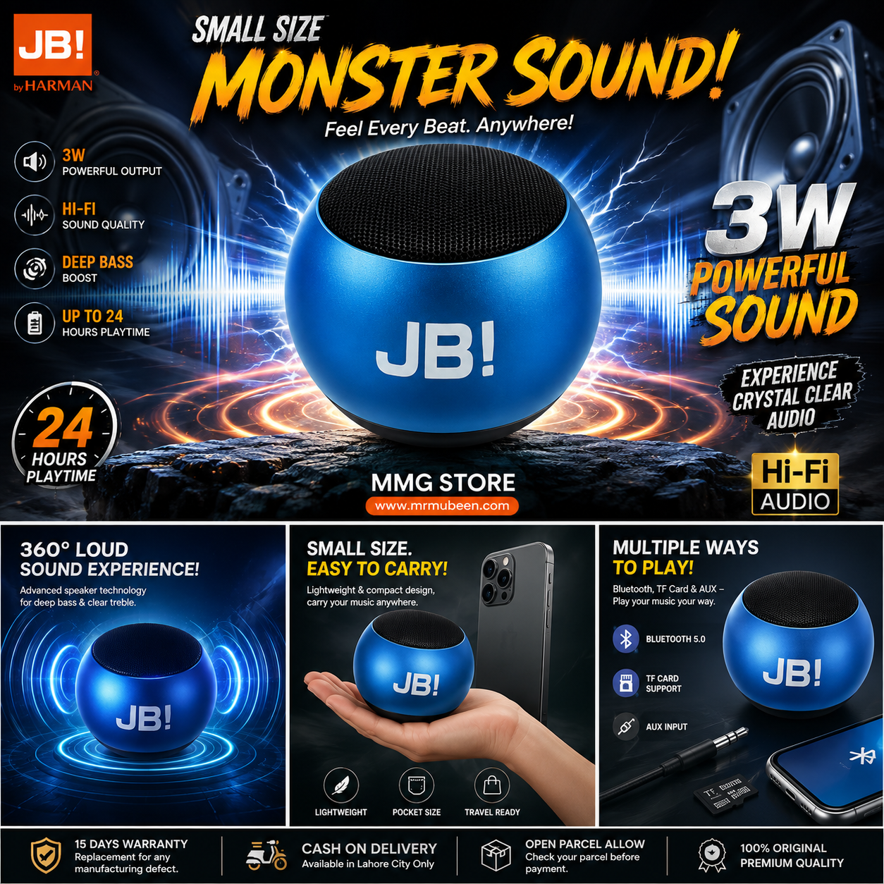 Mini Wireless Bluetooth & Memory Card Support Speaker M3-T – Hi-Fi Sound, 3Portable Mini Speaker R-1495
