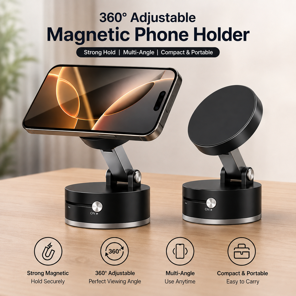 360° Adjustable Magnetic Phone Holder – Strong Magnetic Car, Office & Table Stand Rs-1190