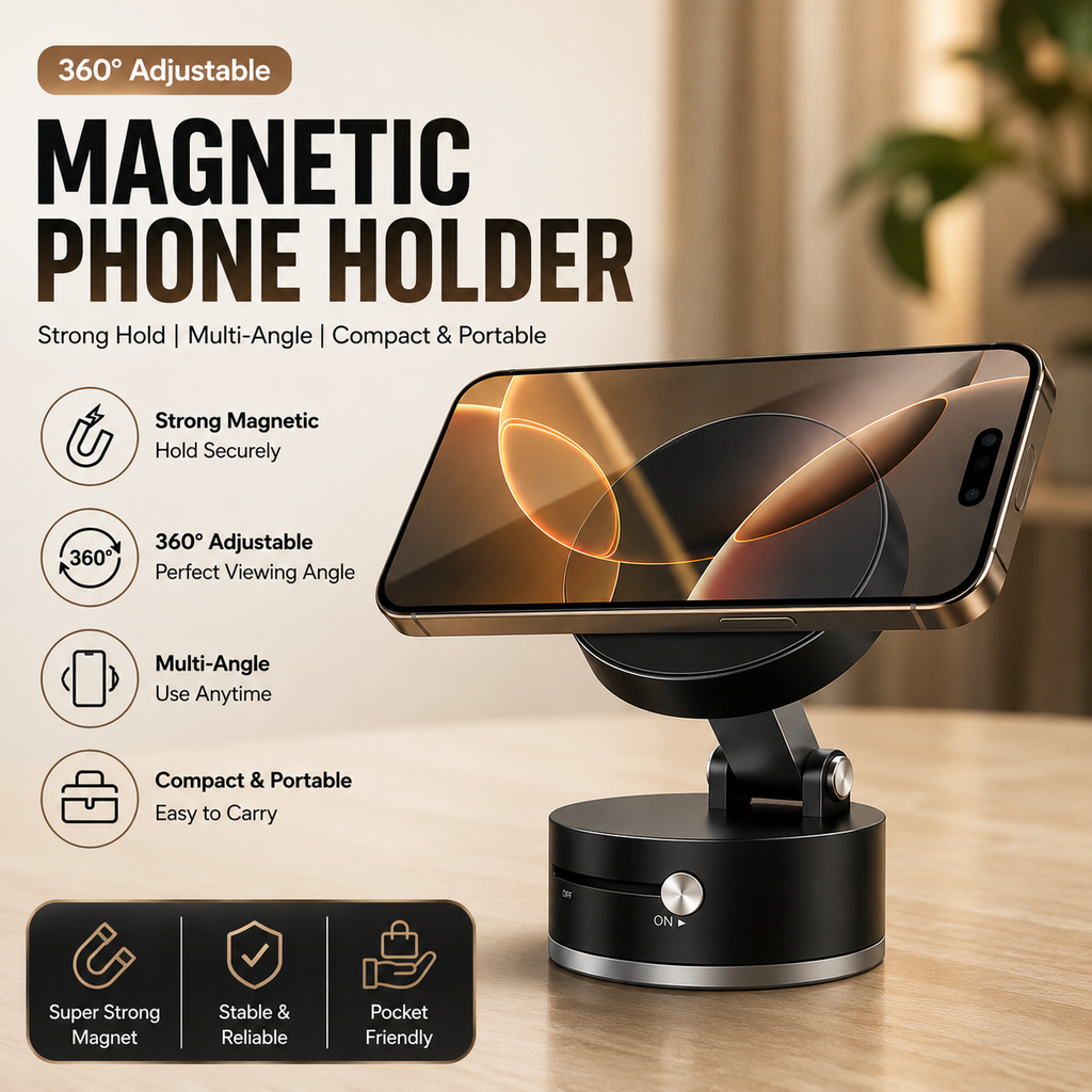 360° Adjustable Magnetic Phone Holder – Strong Magnetic Car, Office & Table Stand Rs-1190