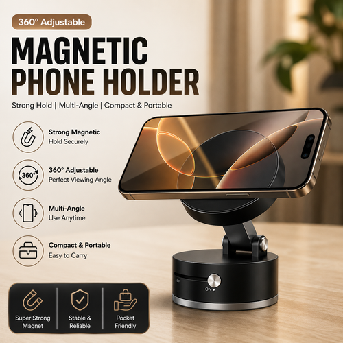 360° Adjustable Magnetic Phone Holder – Strong Magnetic Car, Office & Table Stand Rs-1190