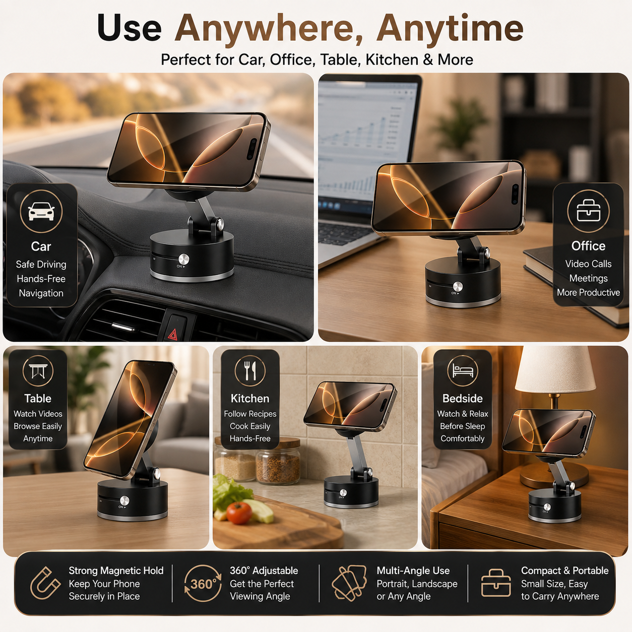 360° Adjustable Magnetic Phone Holder – Strong Magnetic Car, Office & Table Stand Rs-1190