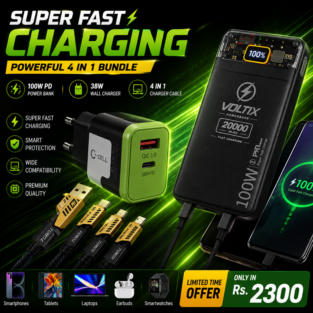 ⚡ 20000mAh Power Bank + 38W Charger + 4 In 1 Cable-2495
