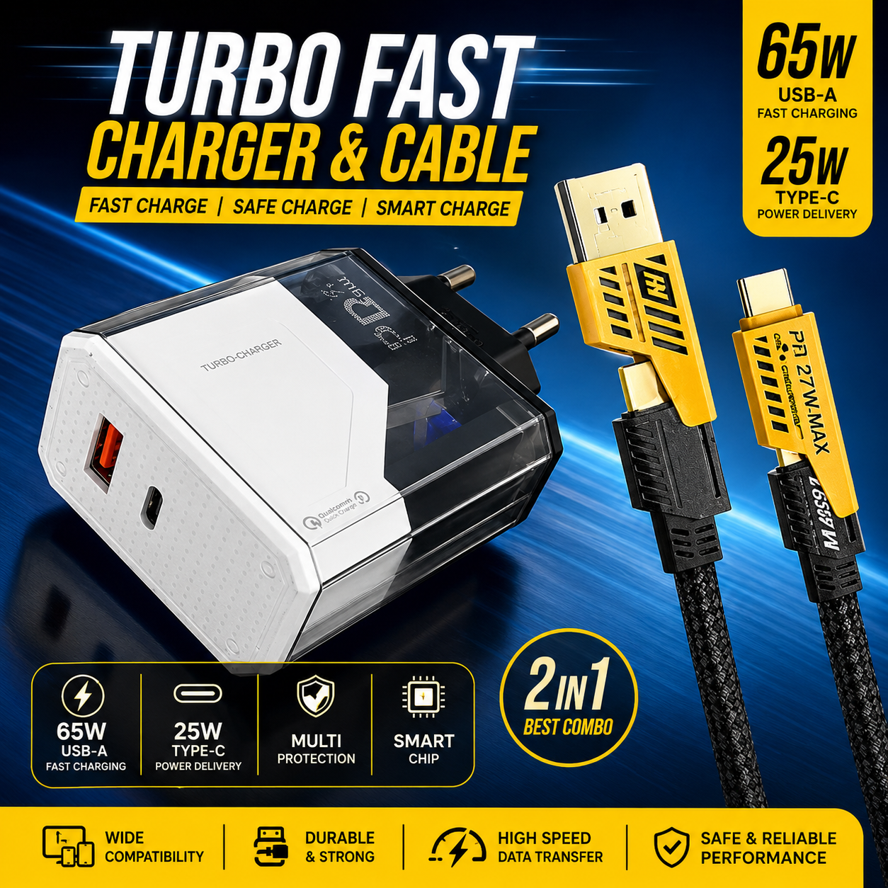 TURBO FAST CHARGER WITH 4 IN 1 CABLE