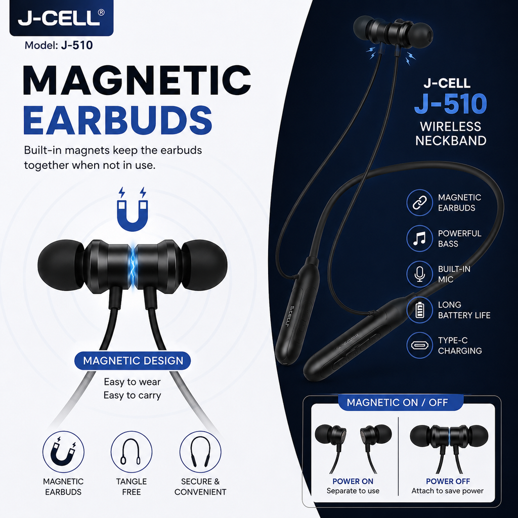 J-Cell Neckband Wireless Earphones - Magnetic, Bluetooth , Waterproof