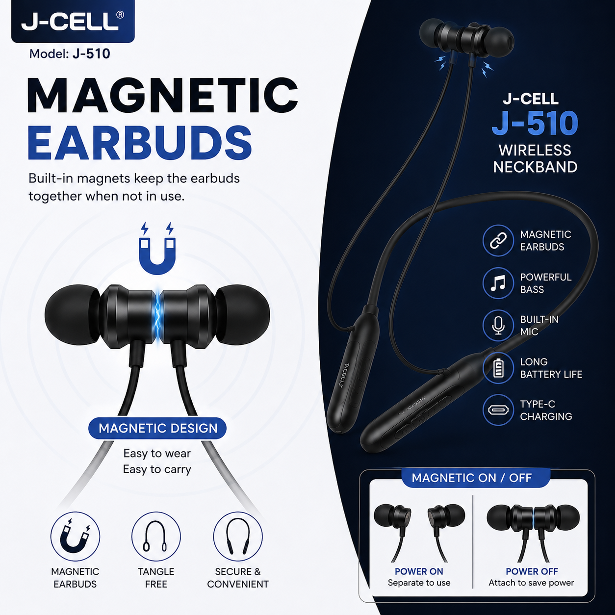 J-Cell Neckband Wireless Earphones - Magnetic, Bluetooth , Waterproof