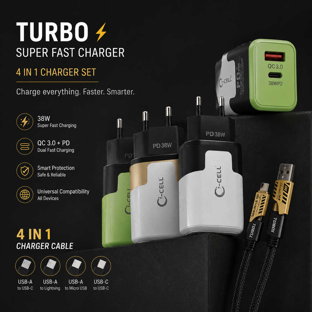 TURBO SUPER FAST CHARGER WITH 4 IN 1 CABLE