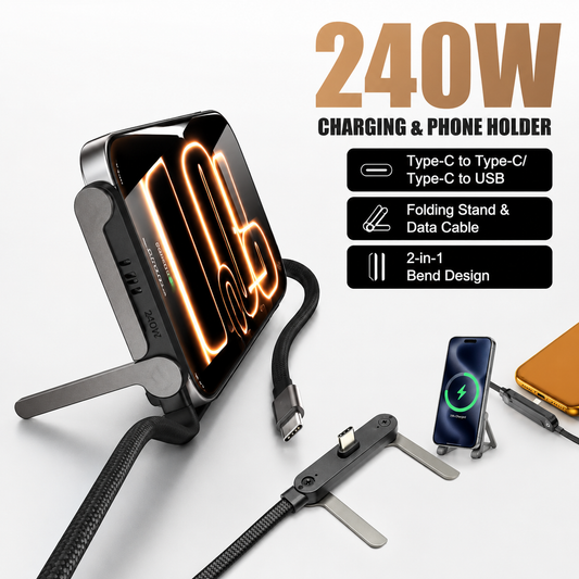 240W Type C to C Cable with 360 Degree Aluminium Stand