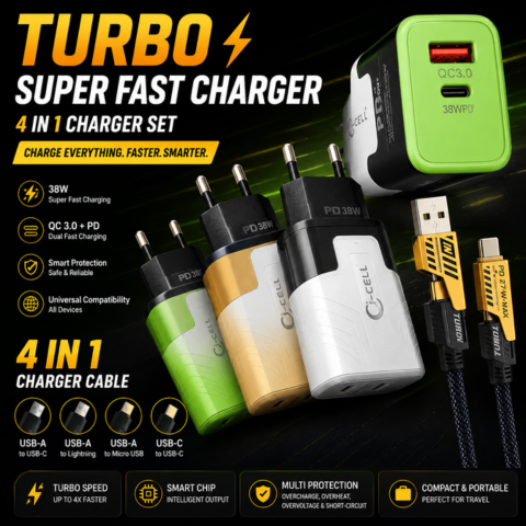 TURBO SUPER FAST CHARGER WITH 4 IN 1 CABLE