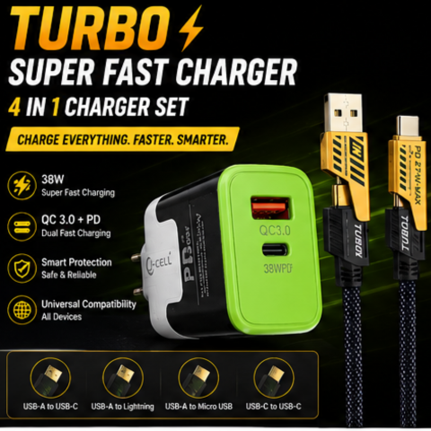 TURBO SUPER FAST CHARGER WITH 4 IN 1 CABLE