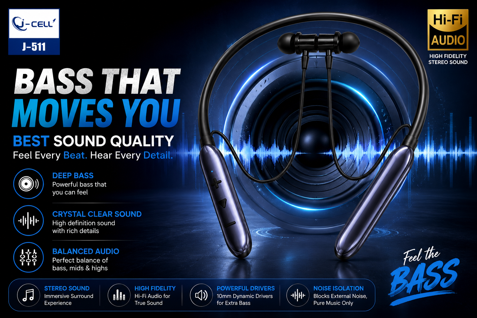 J-Cell-511 Neckband Wireless Earphones - Magnetic, Bluetooth , Waterproof