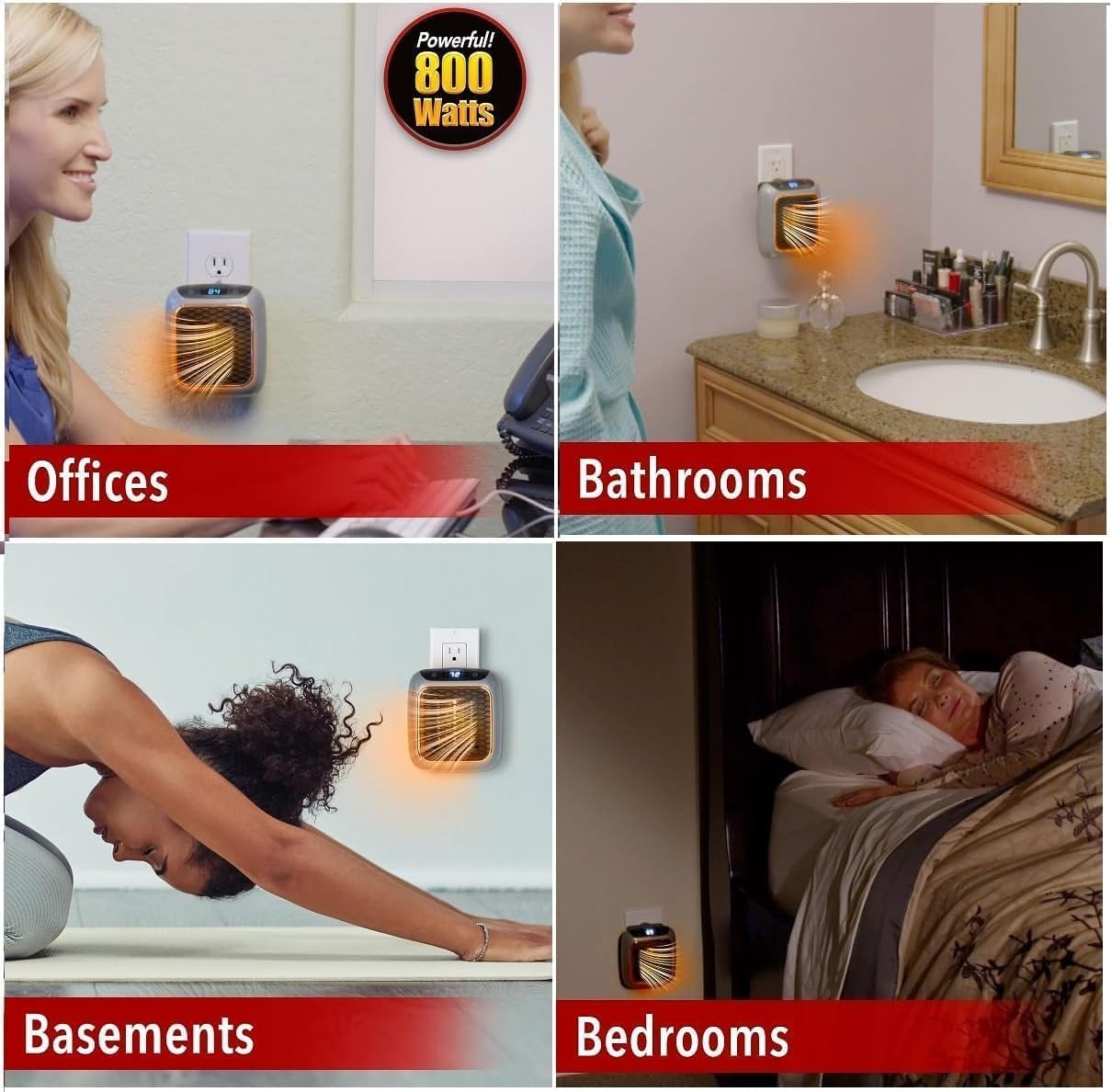 Handy Heater 800watts Wall Mounted Outlet Small Space Heater With Adjustable Thermostat